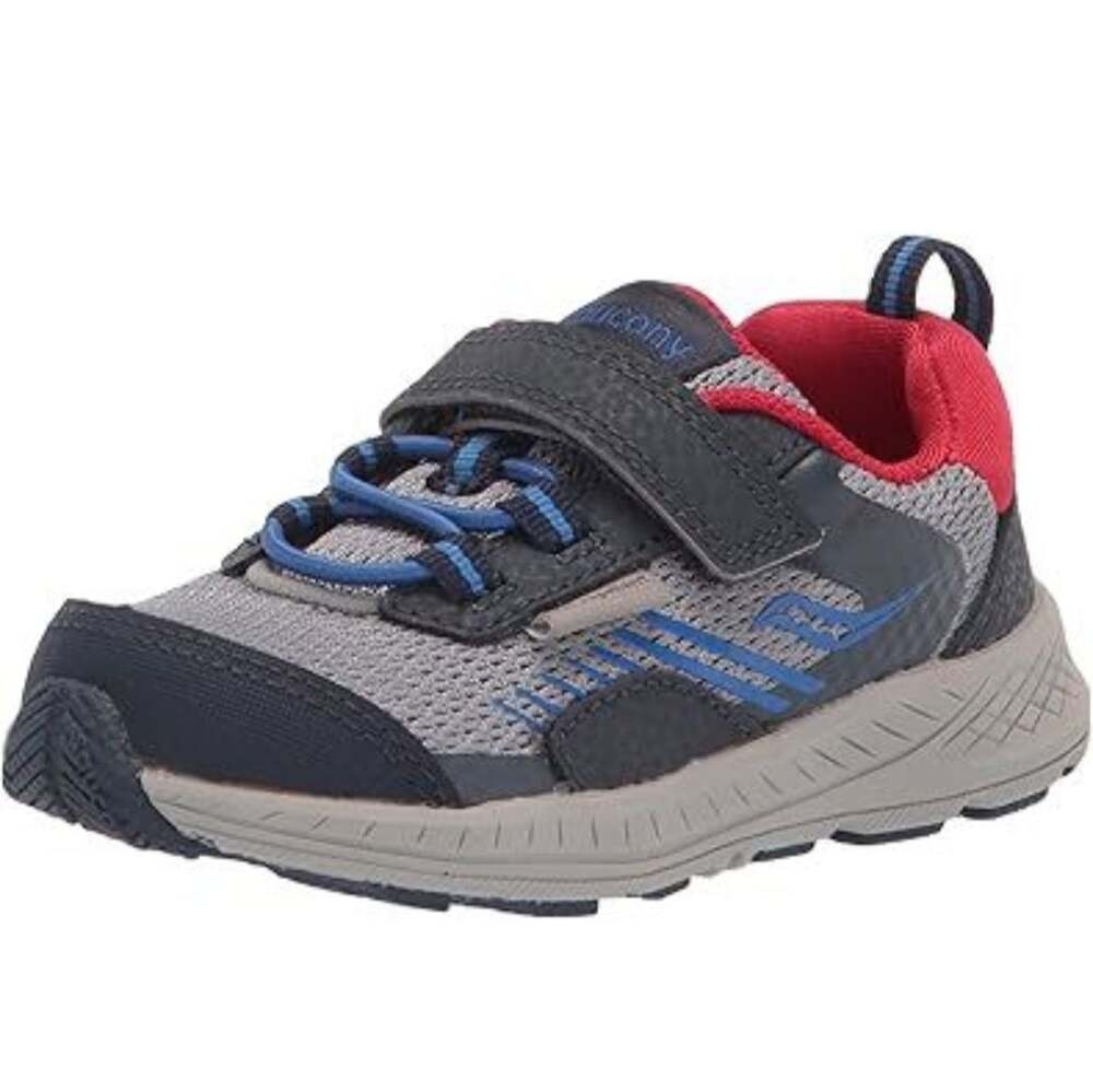 Saucony Infant/Toddler Wind Shield Jr. Sneaker Navy/Grey/Red Size 4,New